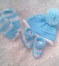 Baby's Knitted Blue and White 5 Piece Pram Set, Outdoor Clothes, Custom Make - Image 6