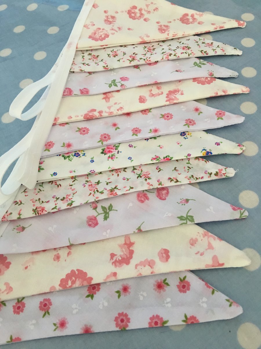 Shabby chic floral cotton fabric bunting, banner, wedding,party flags