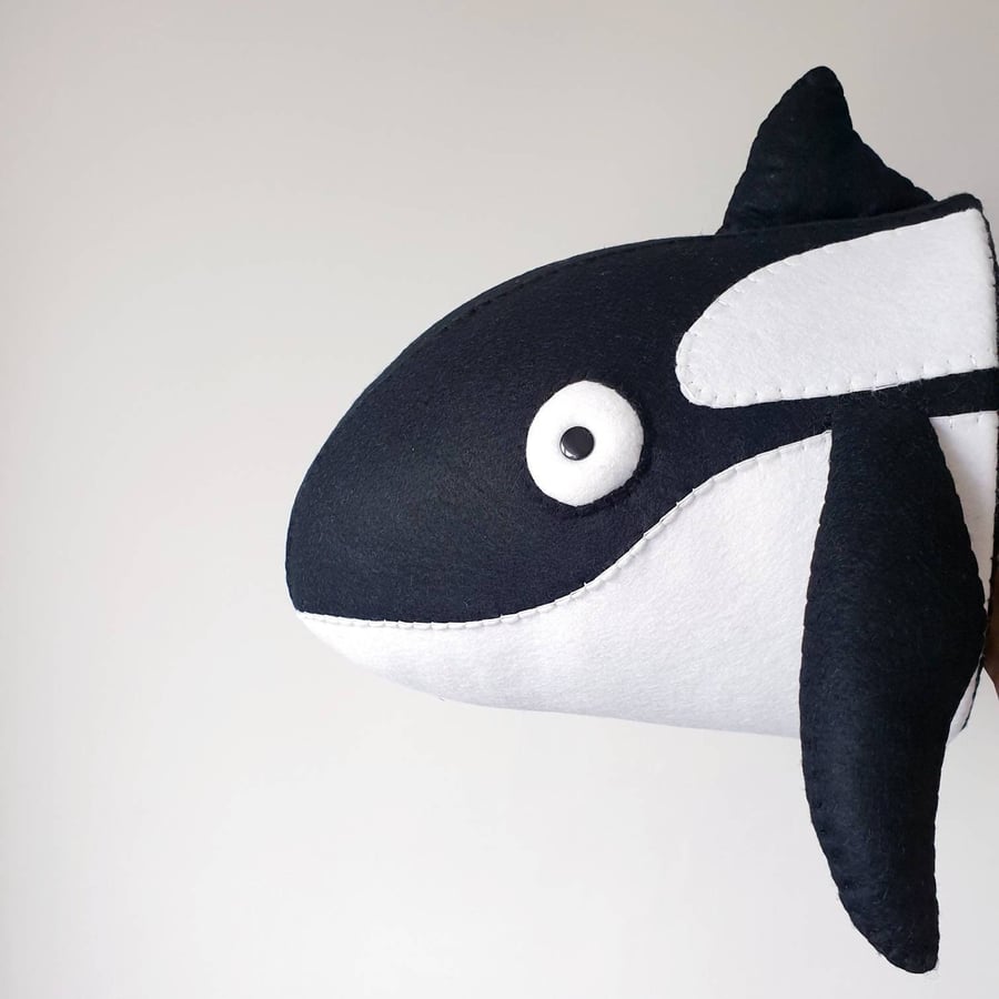 ORCA WHALE - Felt Faux Taxidermy - Wall Mounted Animal Head