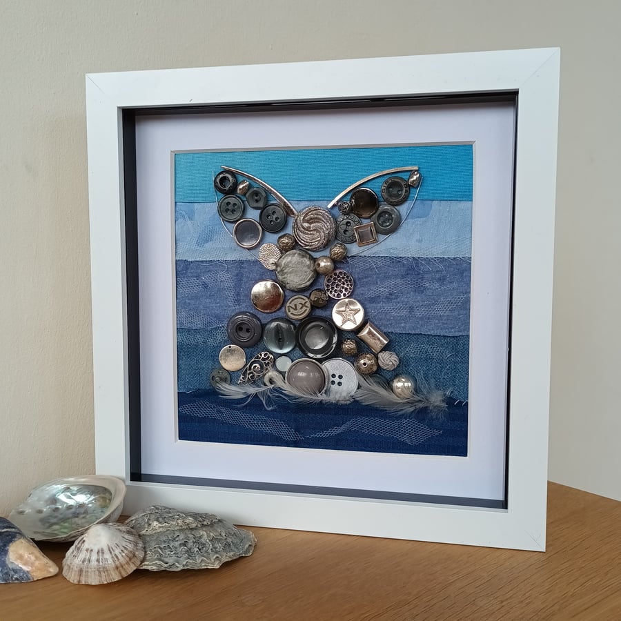 Sealife 3D Framed Art Whale sustainably made with spare buttons  8" x 8"