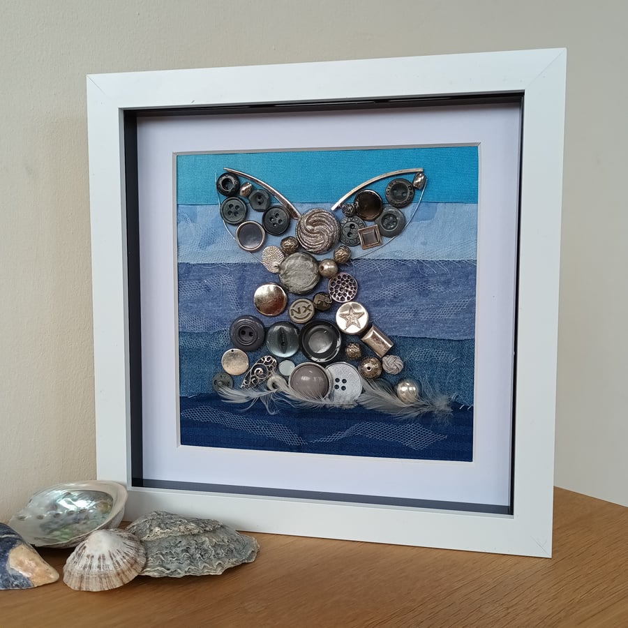 Whale Sealife 3D Framed  Button Art  8" x 8"