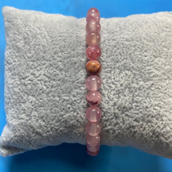 (Pink Jade) Handmade Gemstone Bracelet (17cm)
