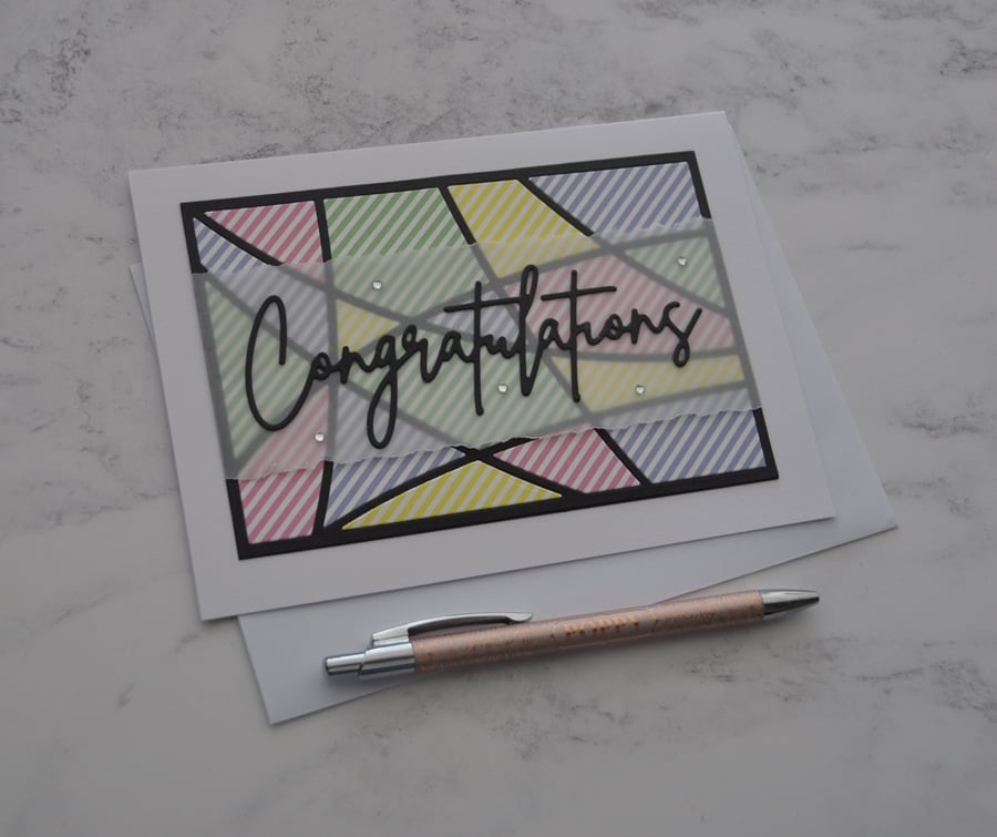 Congratulations Card Modern Contemporary Stripes 3D Luxury Handmade Card