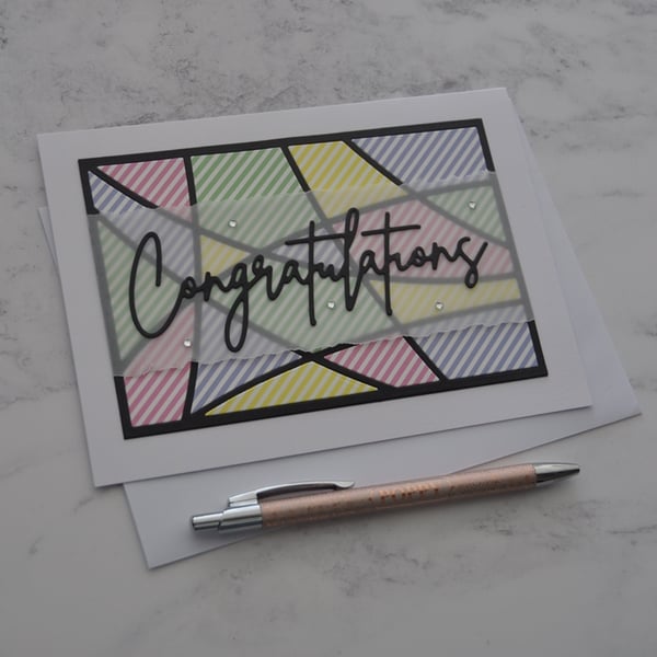 Congratulations Card Modern Contemporary Stripes 3D Luxury Handmade Card