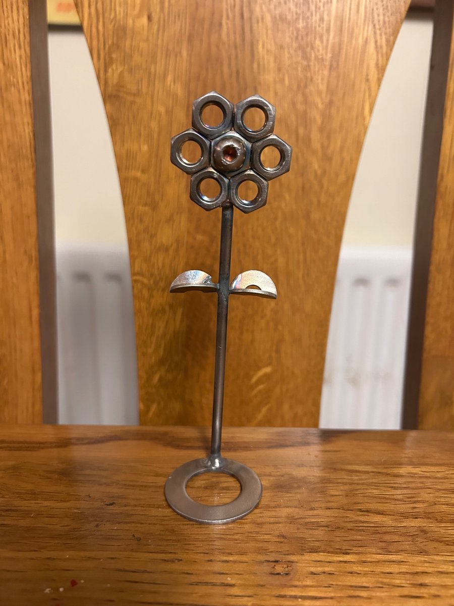 Handmade Welded Nut and Bolt flowers art sculpture 