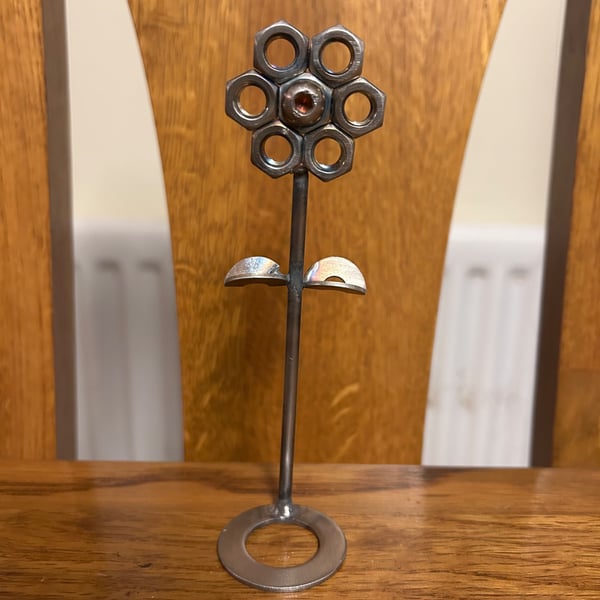 Handmade Welded Nut and Bolt flowers art sculpture 