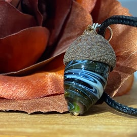 From Tiny Acorns - Rich green Lamp work acorn pendant