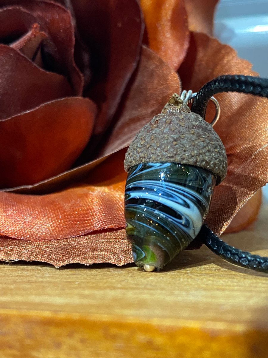 From Tiny Acorns - Rich green Lamp work acorn pendant