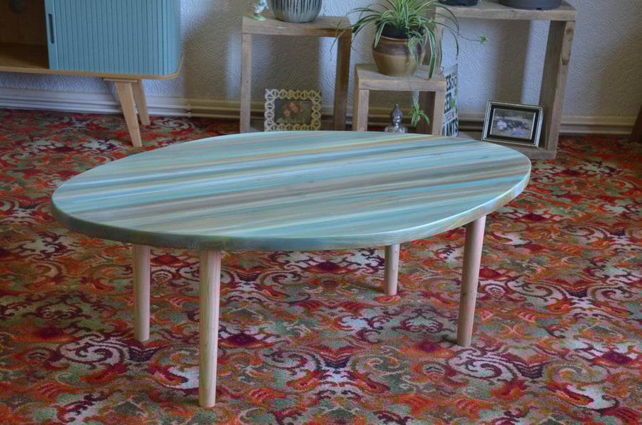 Scandi Oval Coffee Table Hand painted Sandy Cove Colours 120 cm x 76 cm 16" cm