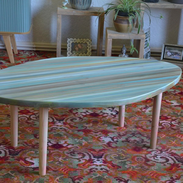 Scandi Oval Coffee Table Hand painted Sandy Cove Colours 120 cm x 76 cm 16" cm