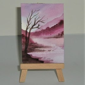 art miniature watercolour landscape fantasy painting ( ref F 358)