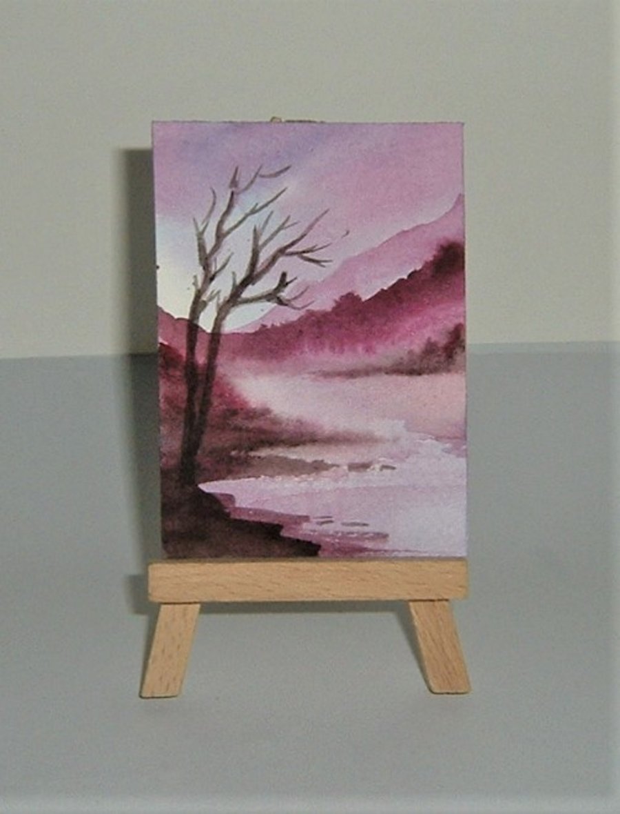 art miniature watercolour landscape fantasy painting ( ref F 358)