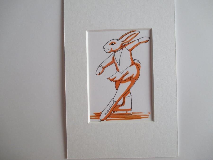 SALE Ice Skating Dancing Bunny Rabbit ACEO original miniature painting