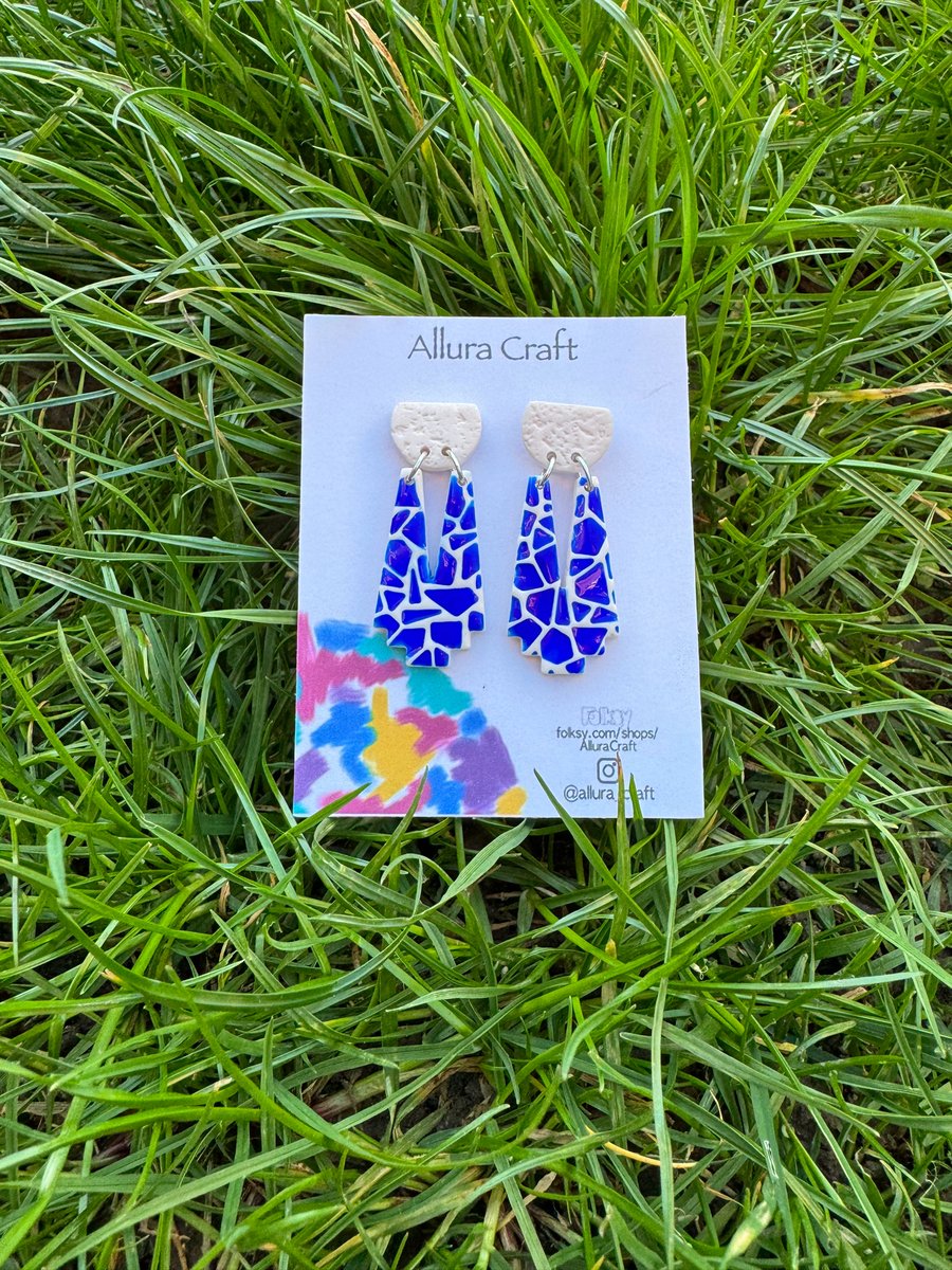 White & Blue Terrazzo Mosaic Earrings