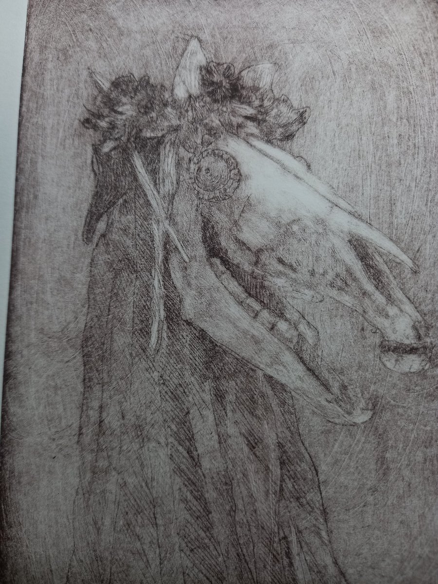 Mari Lwyd drypoint etching