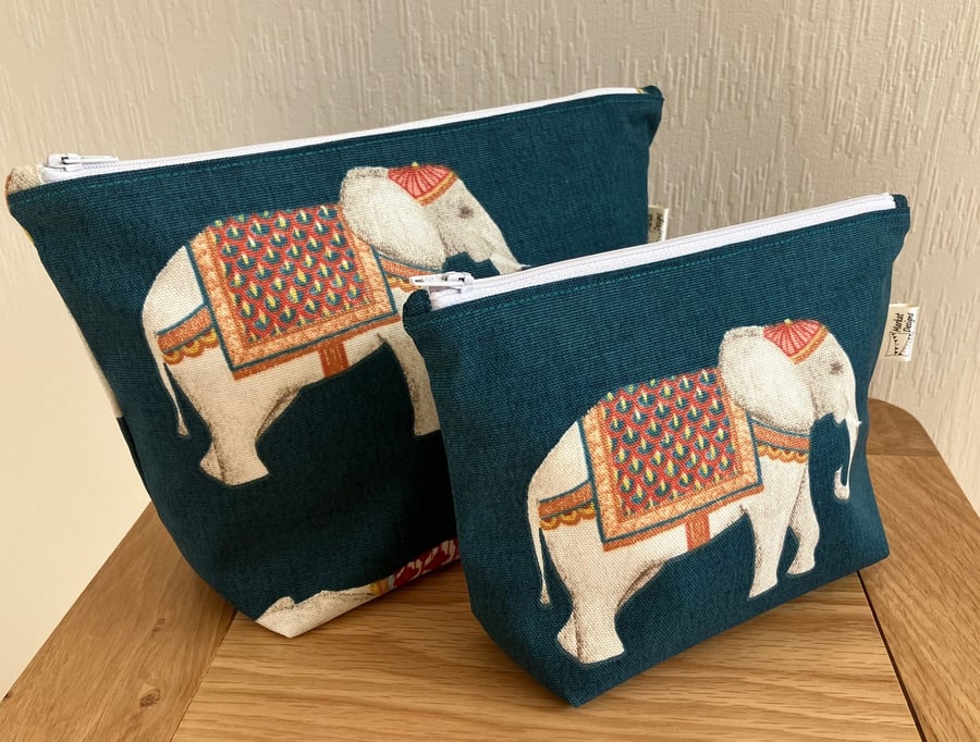 Teal Elephant Makeup and Washbag, Handmade in the UK
