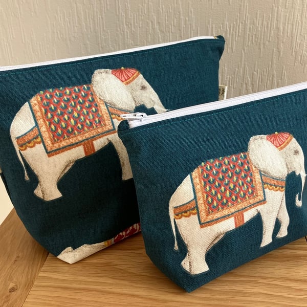 Teal Elephant Makeup and Washbag, Handmade in the UK