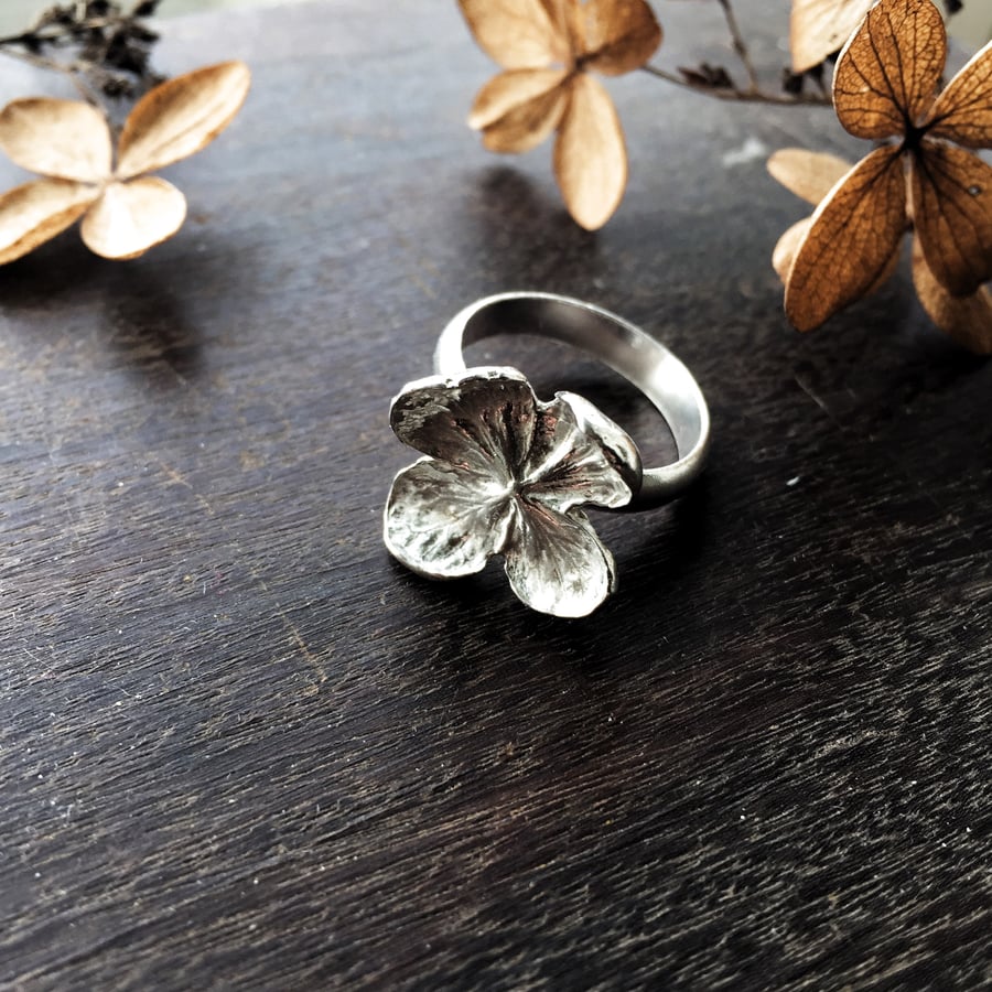 Sterling silver hydrangea ring, sterling silver flower ring