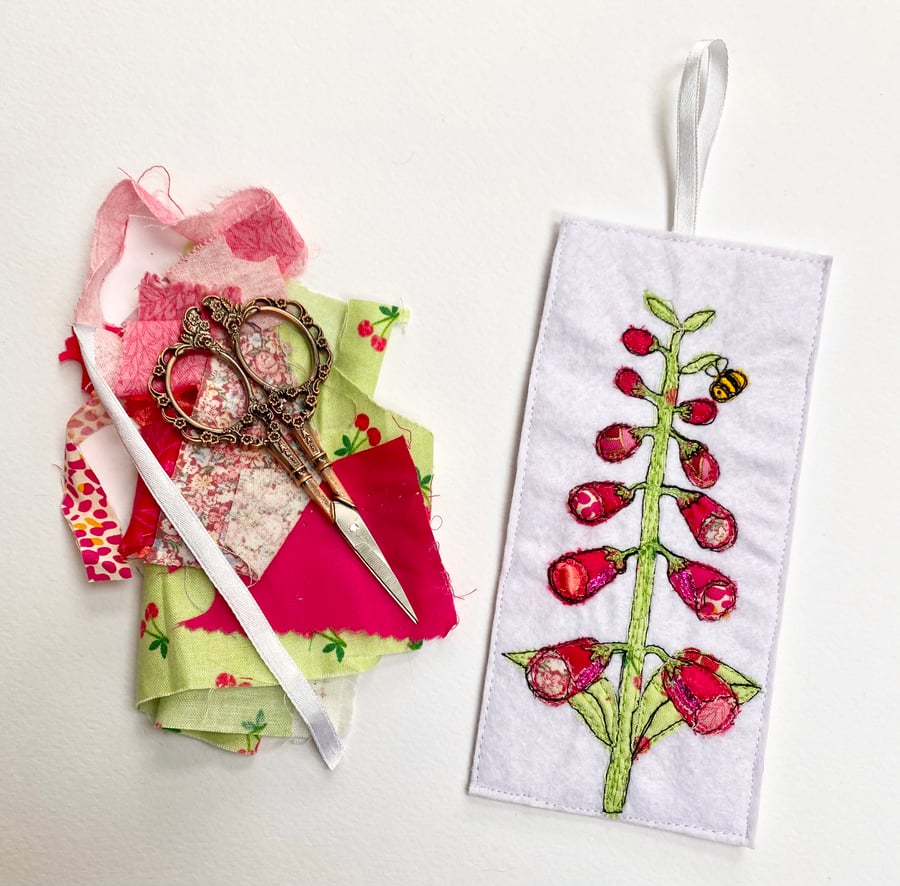 Order for Lyn. Embroidered up-cycled foxglove home decoration.