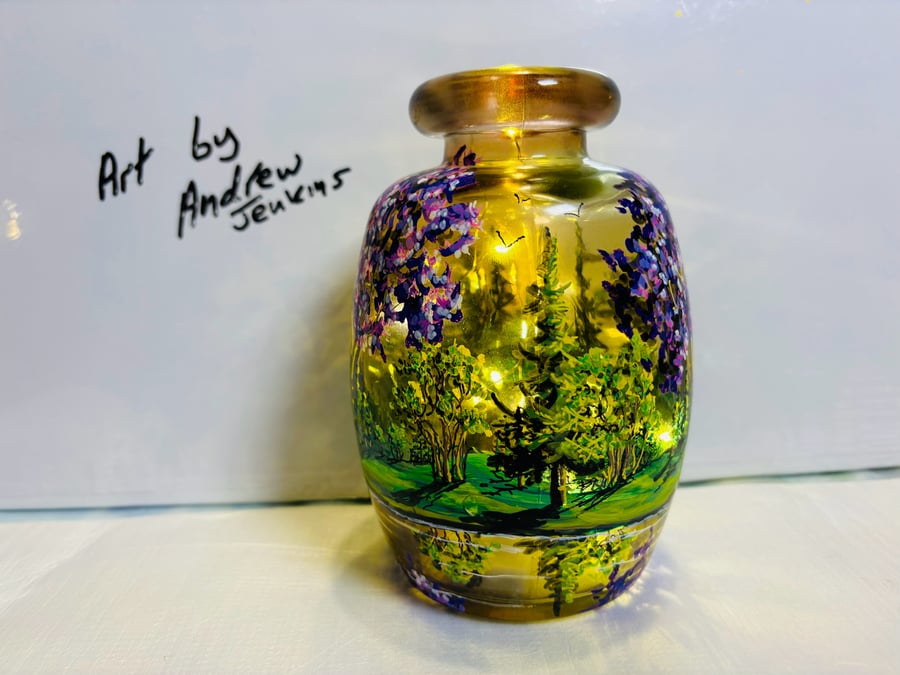 A hand painted and fired glass vase by Andrew Jenkins 