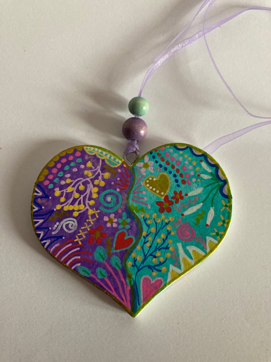 Unique hand painted wooden heart