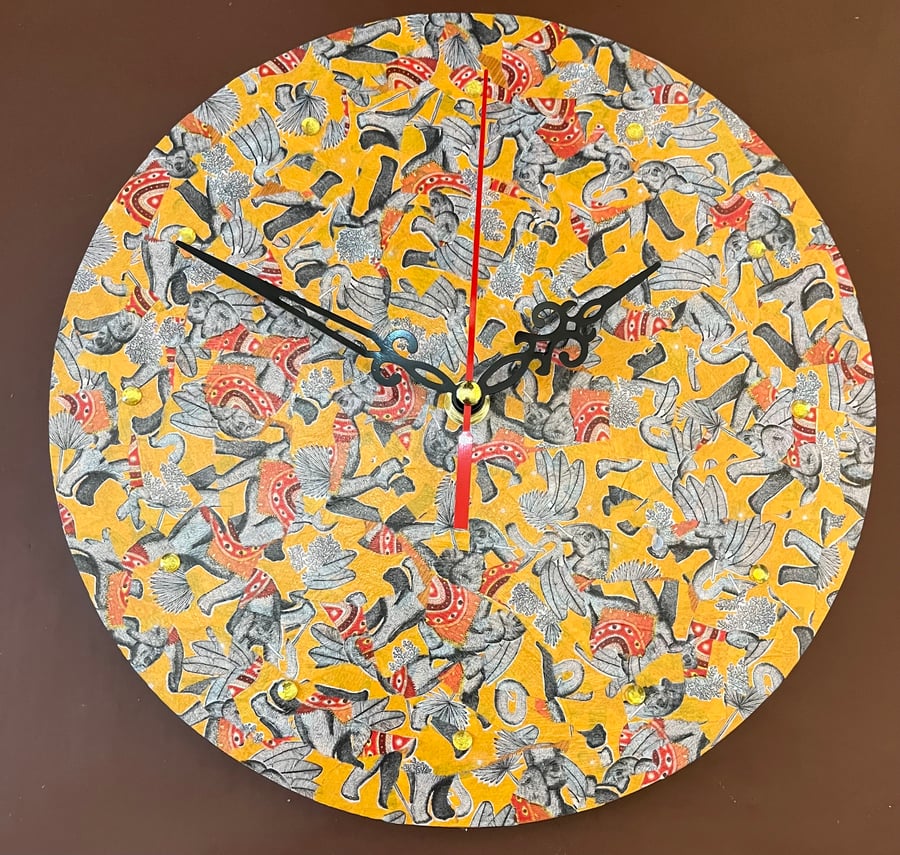 Decoupage Clock - elephant style pattern