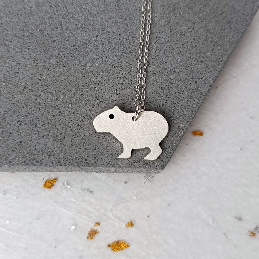 Recycled Sterling Silver Capybara Pendant Necklace – Delicate Handmade Jewellery