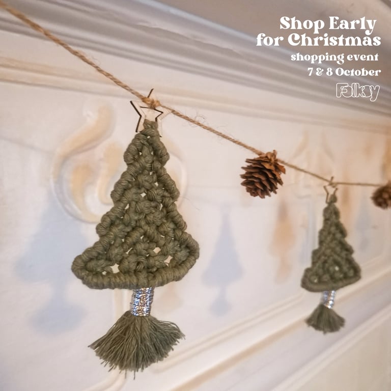 Christmas Garland - Handmade Macrame Christmas Trees Garland
