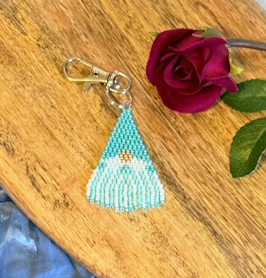 Turquoise blue beadwork gnome keyring or bag charm