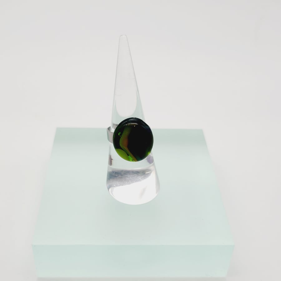 Fused Glass Ring, Colourful Glass Costume Adjustable Ring