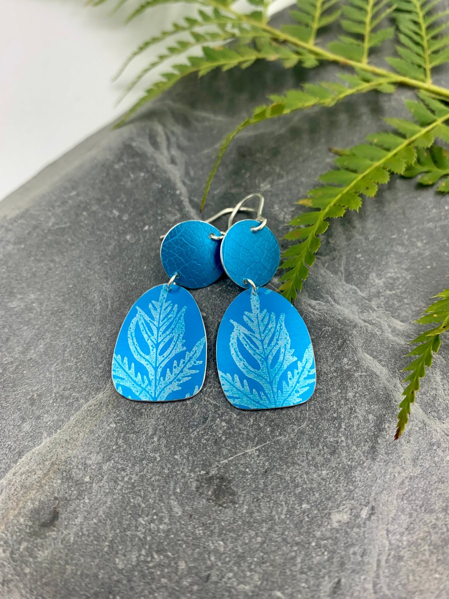 Turquoise fern aluminium earrings