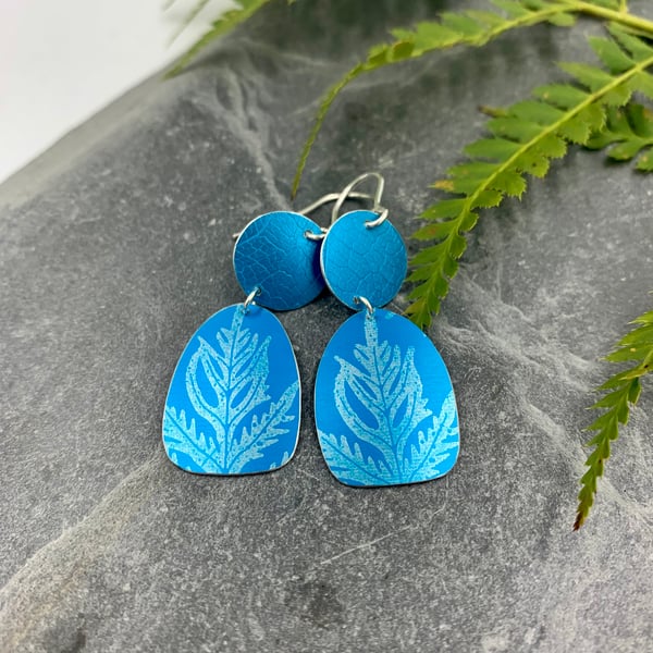 Turquoise fern aluminium earrings