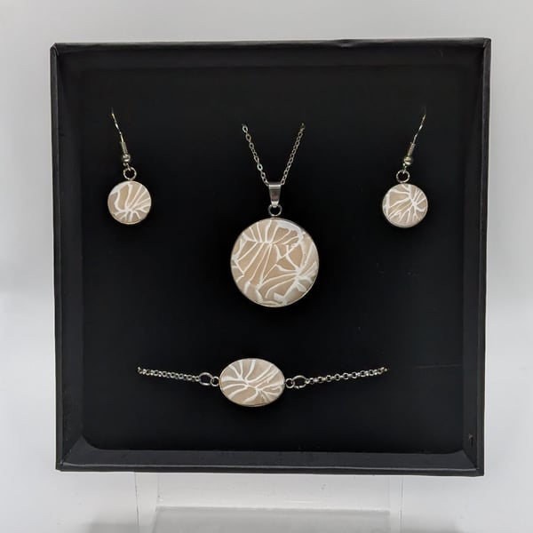 Translucent and white silver Jewelry Set Handmade Polymer Clay Necklace, Earring