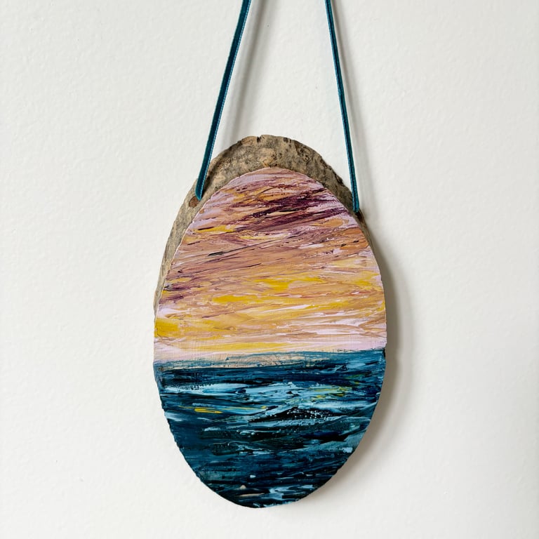 Original Seascape Hanging Wooden Log Slice - 'Trust'