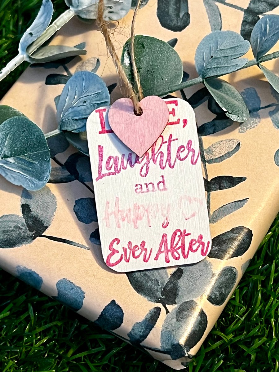 Gift tag or wooden hanging decoration - ‘Love & Laughter’ White