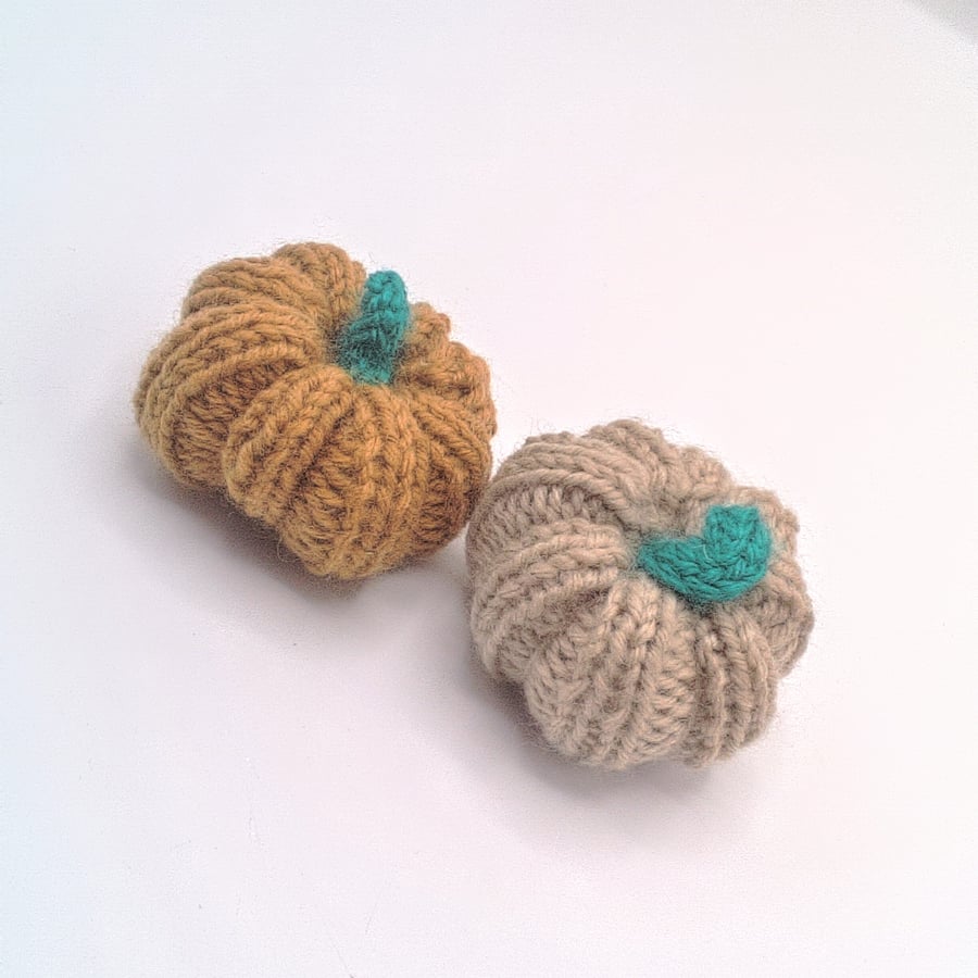Two Small Size Hand Knitted Pumpkins, Home Decorations, Colour Choice, Halloween