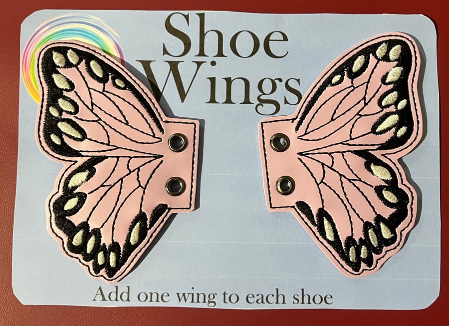 Butterfly Wings, Embroidered shoe,boot wings. Pink