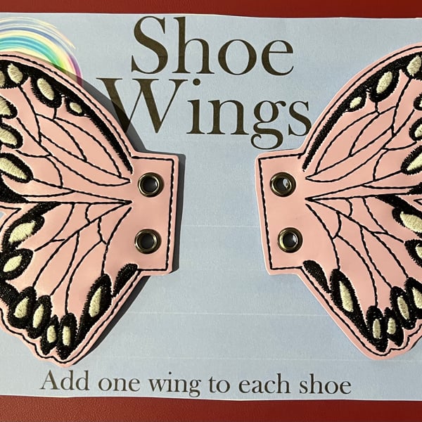 Butterfly Wings, Embroidered shoe,boot wings. Pink