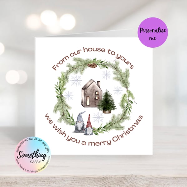 Personalised Scandi themed Christmas Card with Gnomes