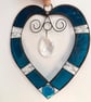 Stained Glass and Wire Heart Suncatcher - Handmade - Deep Turquoise  - Image 4