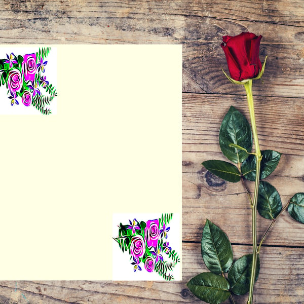 Ideal Gift; Beautiful Pink Roses A5 Writing Paper & Envelopes