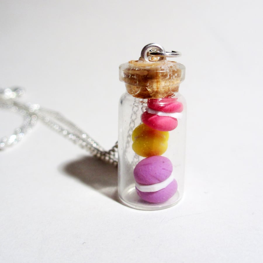 Retro Miniature Macaroons in a jar necklace Quirky, fun, unique, handmade novel