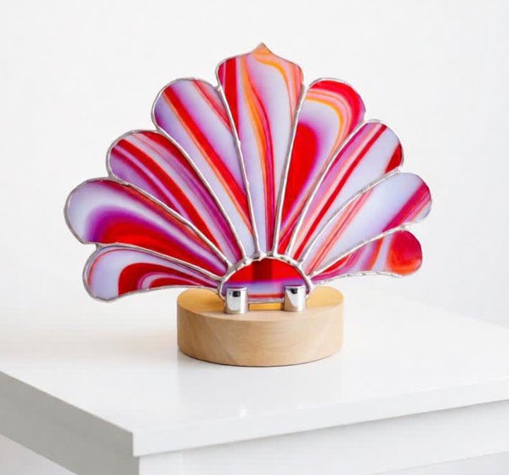 Stained Glass Fan Lamp Fully Wired  Strawberries and Cream 