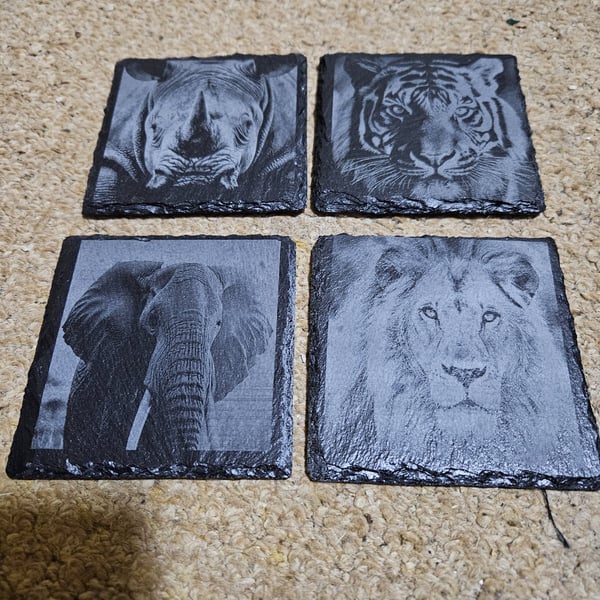 set of 4 wildlife  slate coasters