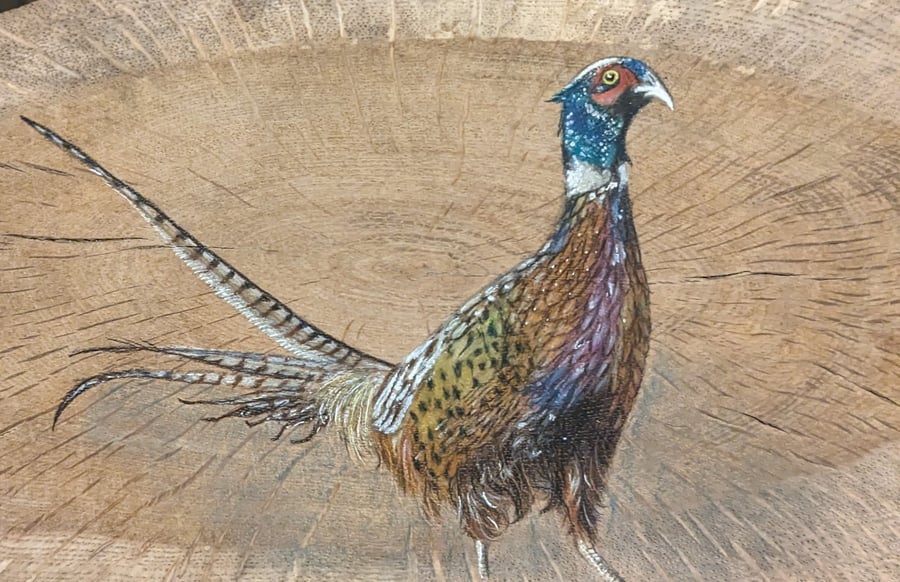 Original Pheasant painting on reclaimed and repurposed wood