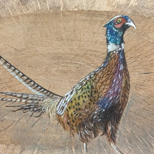 Original Pheasant painting on reclaimed and repurposed wood