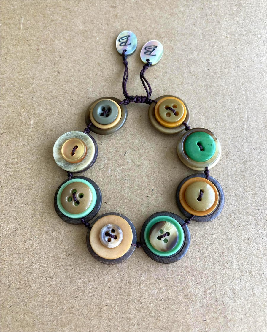 Safari Colour Theme - Vintage Button Adjustable Handmade Bracelet