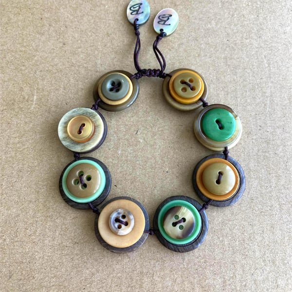 Safari Colour Theme - Vintage Button Adjustable Handmade Bracelet