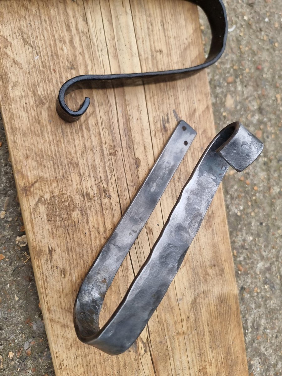 Pair of Hand Forged Minimalist Curtain Tiebacks with matching Screws 