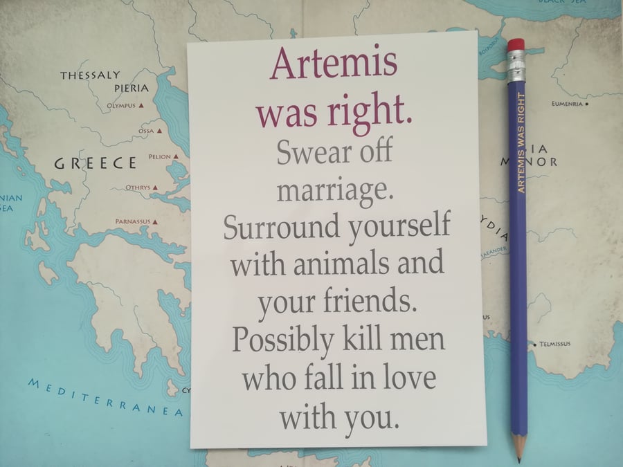 Artemis Greek Mythology Feminist Postcard Print Gift for Asexuals, Friendship
